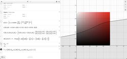 a prototype of the boundary line in Desmos, an online graphing calculator. equations are on the left hand side, and a color gradient representing the picker area is on the right, with a line across it.