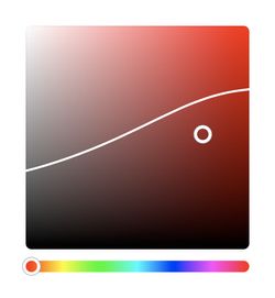 a hue saturation brightness style color picker with a line across the picker area, representing the boundary between high contrast and low contrast colors against white